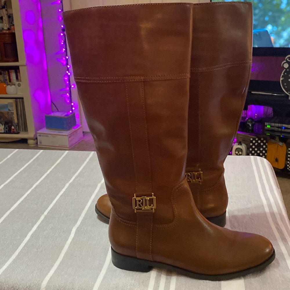 RALPH LAUREN Size 8B Tan Berdie Low Heel Round Toe Leather Riding Boots